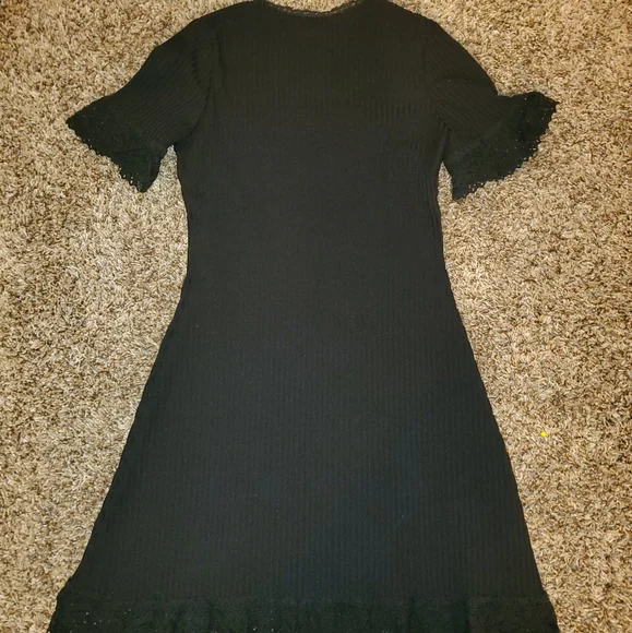 Womens Vintage Union Made Dress 70s Black knit S small macrame lace Judy Gibbs - Picture 6 of 15
